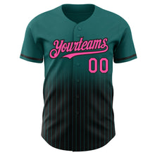 Load image into Gallery viewer, Custom Teal Pinstripe Pink-Black Authentic Fade Fashion Baseball Jersey