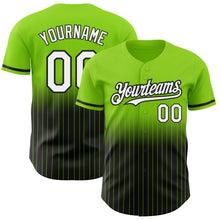 Load image into Gallery viewer, Custom Neon Green Pinstripe White-Black Authentic Fade Fashion Baseball Jersey