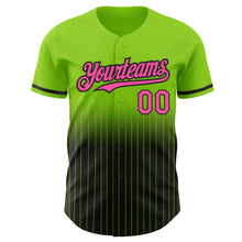 Load image into Gallery viewer, Custom Neon Green Pinstripe Pink-Black Authentic Fade Fashion Baseball Jersey