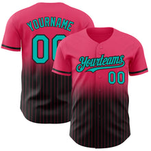 Load image into Gallery viewer, Custom Neon Pink Pinstripe Aqua-Black Authentic Fade Fashion Baseball Jersey