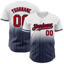 Load image into Gallery viewer, Custom White Pinstripe Red-Navy Authentic Fade Fashion Baseball Jersey