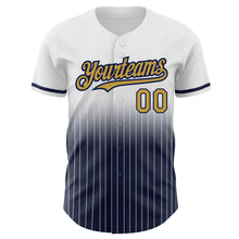 Load image into Gallery viewer, Custom White Pinstripe Old Gold-Navy Authentic Fade Fashion Baseball Jersey