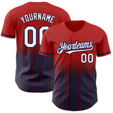 Load image into Gallery viewer, Custom Red Pinstripe White-Navy Authentic Fade Fashion Baseball Jersey
