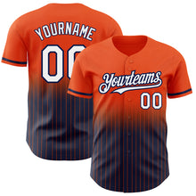 Load image into Gallery viewer, Custom Orange Pinstripe White-Navy Authentic Fade Fashion Baseball Jersey