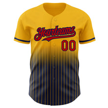 Load image into Gallery viewer, Custom Gold Pinstripe Red-Navy Authentic Fade Fashion Baseball Jersey