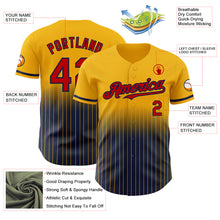 Load image into Gallery viewer, Custom Gold Pinstripe Red-Navy Authentic Fade Fashion Baseball Jersey