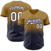 Load image into Gallery viewer, Custom Old Gold Pinstripe White-Navy Authentic Fade Fashion Baseball Jersey