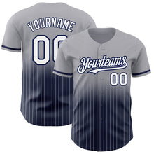 Load image into Gallery viewer, Custom Gray Pinstripe White-Navy Authentic Fade Fashion Baseball Jersey