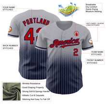 Load image into Gallery viewer, Custom Gray Pinstripe Red-Navy Authentic Fade Fashion Baseball Jersey