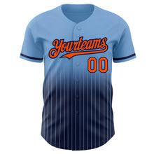 Load image into Gallery viewer, Custom Light Blue Pinstripe Orange-Navy Authentic Fade Fashion Baseball Jersey