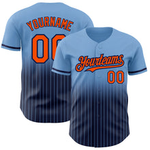 Load image into Gallery viewer, Custom Light Blue Pinstripe Orange-Navy Authentic Fade Fashion Baseball Jersey