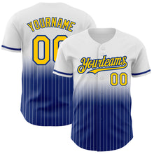 Load image into Gallery viewer, Custom White Pinstripe Yellow-Royal Authentic Fade Fashion Baseball Jersey