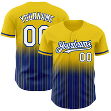 Load image into Gallery viewer, Custom Yellow Pinstripe White-Royal Authentic Fade Fashion Baseball Jersey