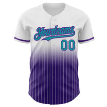 Load image into Gallery viewer, Custom White Pinstripe Teal-Purple Authentic Fade Fashion Baseball Jersey