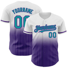 Load image into Gallery viewer, Custom White Pinstripe Teal-Purple Authentic Fade Fashion Baseball Jersey