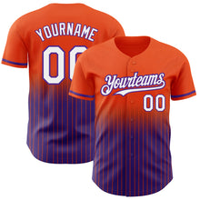 Load image into Gallery viewer, Custom Orange Pinstripe White-Purple Authentic Fade Fashion Baseball Jersey