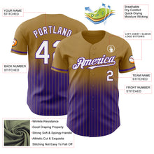 Load image into Gallery viewer, Custom Old Gold Pinstripe White-Purple Authentic Fade Fashion Baseball Jersey