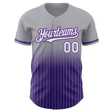 Load image into Gallery viewer, Custom Gray Pinstripe White-Purple Authentic Fade Fashion Baseball Jersey