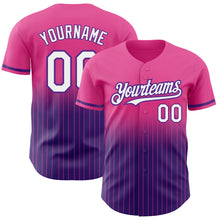 Load image into Gallery viewer, Custom Pink Pinstripe White-Purple Authentic Fade Fashion Baseball Jersey