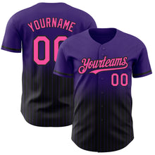 Load image into Gallery viewer, Custom Purple Pinstripe Pink-Black Authentic Fade Fashion Baseball Jersey