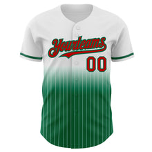 Load image into Gallery viewer, Custom White Pinstripe Red-Kelly Green Authentic Fade Fashion Baseball Jersey