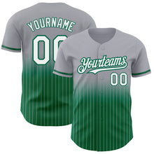 Load image into Gallery viewer, Custom Gray Pinstripe White-Kelly Green Authentic Fade Fashion Baseball Jersey