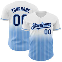Load image into Gallery viewer, Custom White Pinstripe Navy-Light Blue Authentic Fade Fashion Baseball Jersey