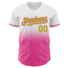 Load image into Gallery viewer, Custom White Pinstripe Neon Green-Pink Authentic Fade Fashion Baseball Jersey