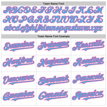 Load image into Gallery viewer, Custom White Pinstripe Sky Blue-Pink Authentic Fade Fashion Baseball Jersey