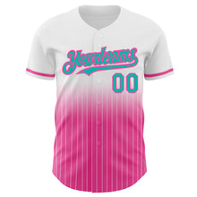 Load image into Gallery viewer, Custom White Pinstripe Aqua-Pink Authentic Fade Fashion Baseball Jersey