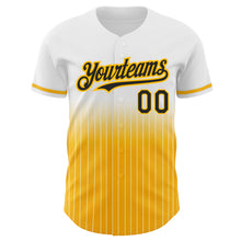 Load image into Gallery viewer, Custom White Pinstripe Black-Gold Authentic Fade Fashion Baseball Jersey