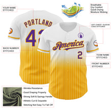 Load image into Gallery viewer, Custom White Pinstripe Purple-Gold Authentic Fade Fashion Baseball Jersey