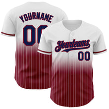 Load image into Gallery viewer, Custom White Pinstripe Navy-Crimson Authentic Fade Fashion Baseball Jersey