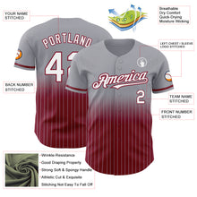 Load image into Gallery viewer, Custom Gray Pinstripe White-Crimson Authentic Fade Fashion Baseball Jersey