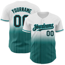 Load image into Gallery viewer, Custom White Pinstripe Black-Teal Authentic Fade Fashion Baseball Jersey