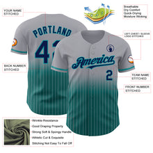Load image into Gallery viewer, Custom Gray Pinstripe Navy-Teal Authentic Fade Fashion Baseball Jersey