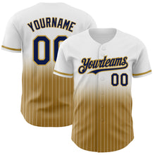 Load image into Gallery viewer, Custom White Pinstripe Navy-Old Gold Authentic Fade Fashion Baseball Jersey
