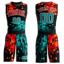 Load image into Gallery viewer, Custom Figure Aqua-Red Round Neck Sublimation Basketball Suit Jersey