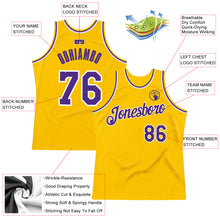 Load image into Gallery viewer, Custom Gold Purple-White Authentic Throwback Basketball Jersey