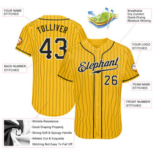 Load image into Gallery viewer, Custom Yellow Black Pinstripe Black-White Authentic Baseball Jersey