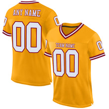 Load image into Gallery viewer, Custom Gold White-Maroon Mesh Authentic Throwback Football Jersey