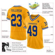 Load image into Gallery viewer, Custom Gold Royal-White Mesh Authentic Throwback Football Jersey