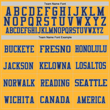 Load image into Gallery viewer, Custom Gold Navy-Light Blue Mesh Authentic Throwback Football Jersey