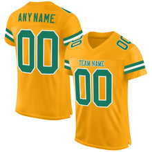 Load image into Gallery viewer, Custom Gold Kelly Green-White Mesh Authentic Football Jersey