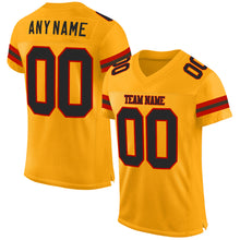 Load image into Gallery viewer, Custom Gold Black-Red Mesh Authentic Football Jersey