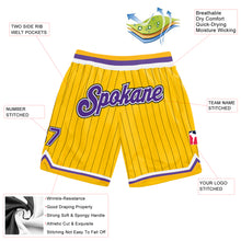 Load image into Gallery viewer, Custom Gold Black Pinstripe Purple-White Authentic Basketball Shorts