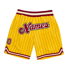 Load image into Gallery viewer, Custom Gold Black Pinstripe Maroon-Cream Authentic Basketball Shorts