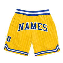 Load image into Gallery viewer, Custom Gold White Pinstripe Royal-White Authentic Basketball Shorts