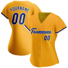 Load image into Gallery viewer, Custom Gold Royal-White Authentic Baseball Jersey