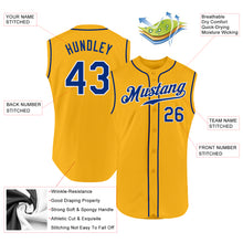 Load image into Gallery viewer, Custom Gold Royal-White Authentic Sleeveless Baseball Jersey